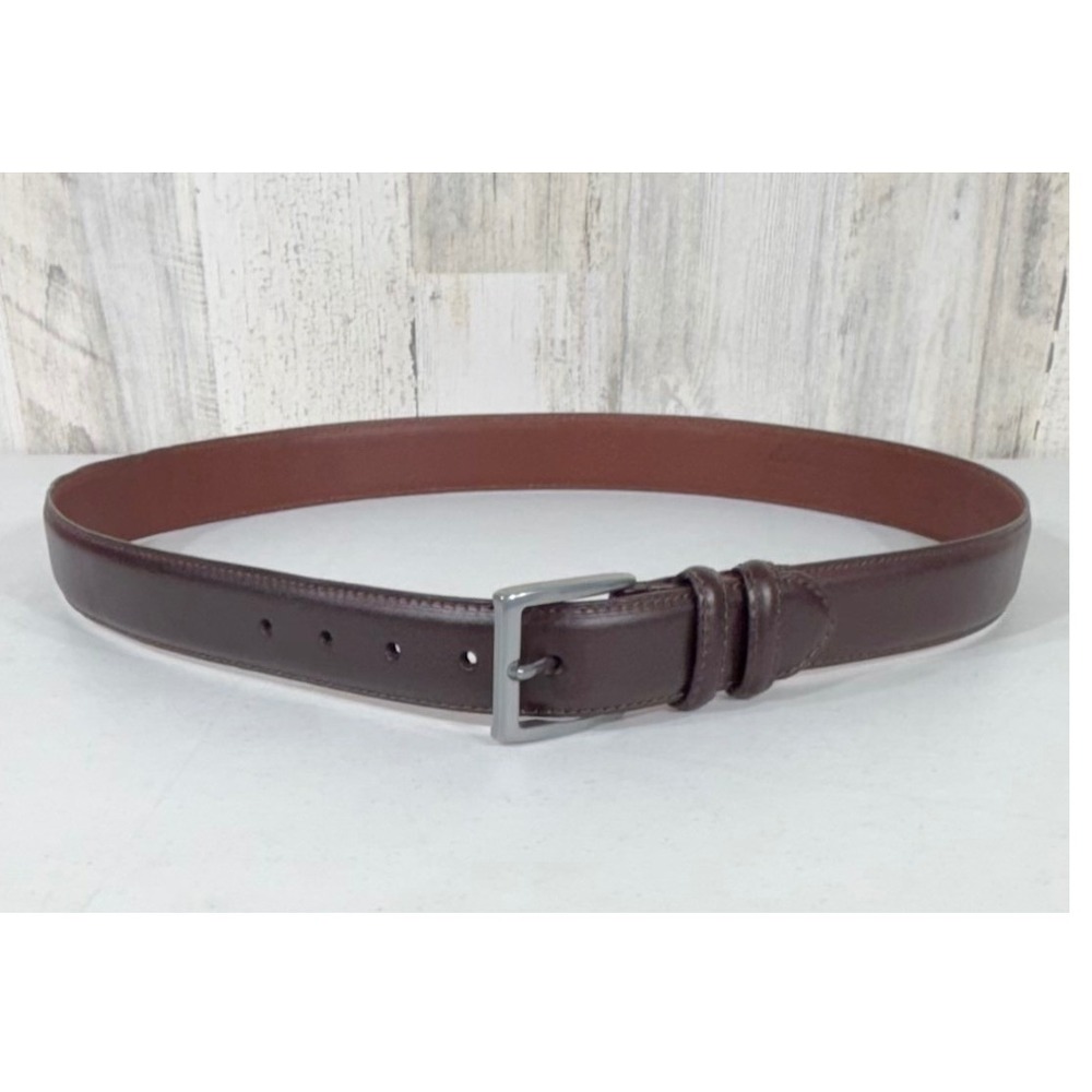 Eddie Bauer Mens Leather Dress Belt Size 40 Dark Brown Silver Buckle Classic
